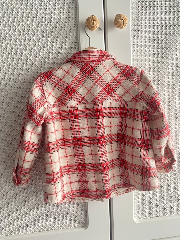 Kırmızı Ekoseli Nakışlı Çocuk Gömlek ceket - Görsel 5
