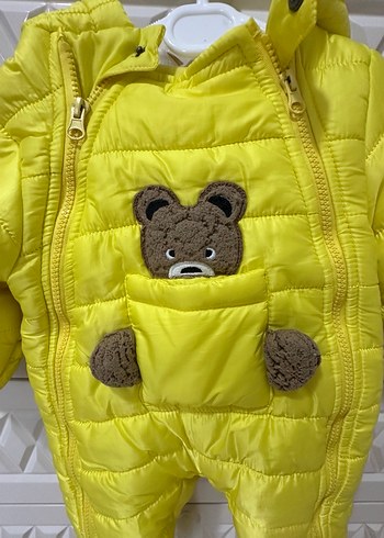 Kız veya erkek Tulum 9 ay Sarı Bebek Kürklü Nakışlı Tulum - Görsel 2