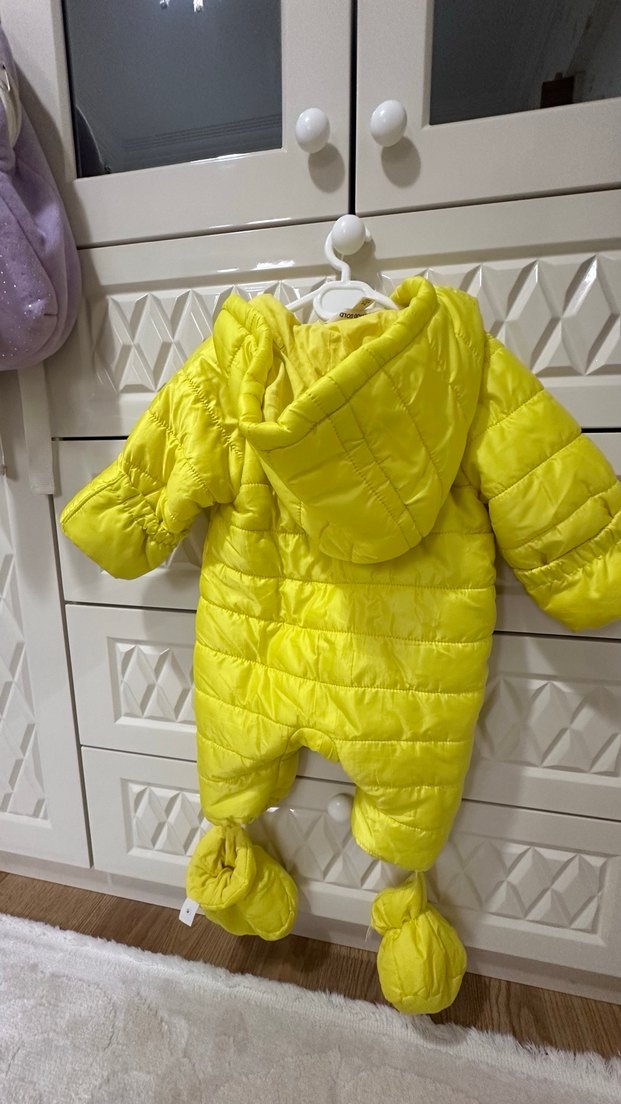 Kız veya erkek Tulum 9 ay Sarı Bebek Kürklü Nakışlı Tulum - Görsel 3