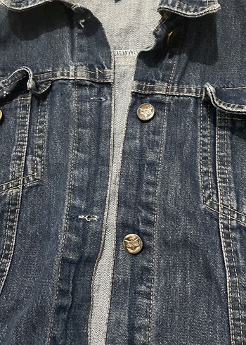 m Beden Düğmeli Lacivert Kadın Denim Ceket