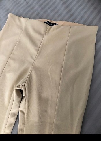 krem renk süet tarzda fermuarlı pantolon - Görsel 3