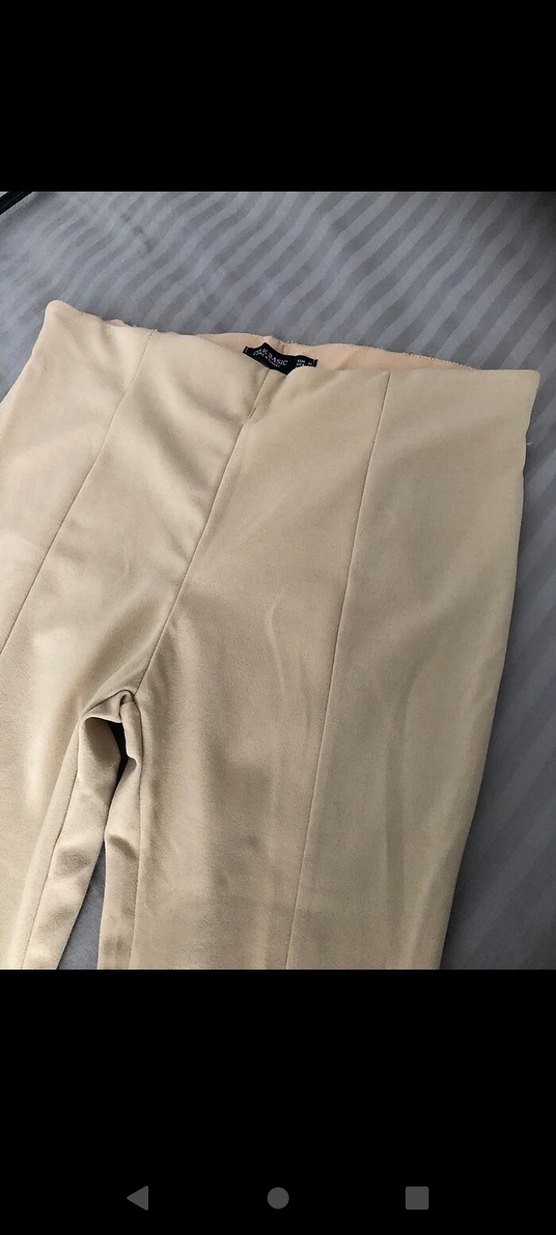 krem renk süet tarzda fermuarlı pantolon - Görsel 3