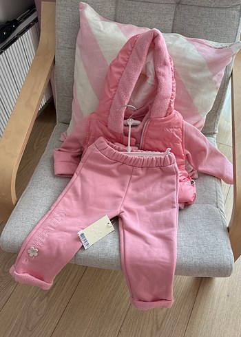 Pembe Kız Bebek Fermuarlı Uzun Kollu Takım