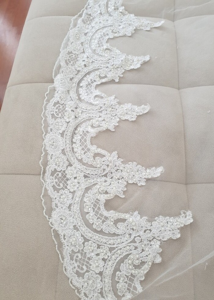 Boncuk ve pul işlemeli duvak - Görsel 3