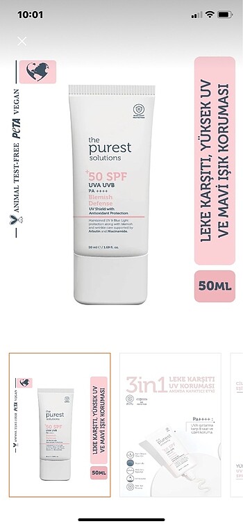 Purest ton eşitleyici güneş kremi