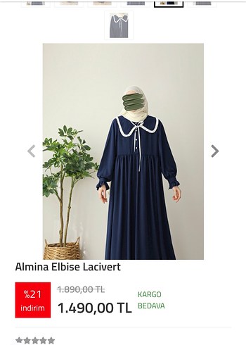 l Beden Almina Lacivert Pamuklu Uzun Elbise