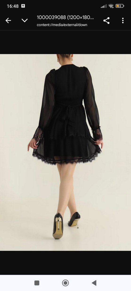 Dantel Detaylı Siyah Mini Gotik Elbise - Görsel 3