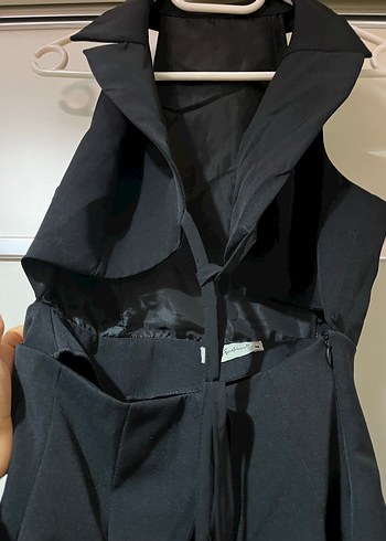 Siyah Drapeli Uzun Kollarsız Ofis Kabanı - Görsel 4