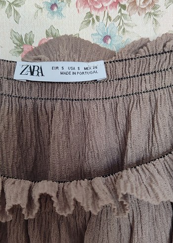 Zara Kahve Keten Fırfırlı askılı Bluz