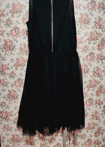 Dantel Detaylı  beli lastikli Siyah Midi Elbise - Görsel 4