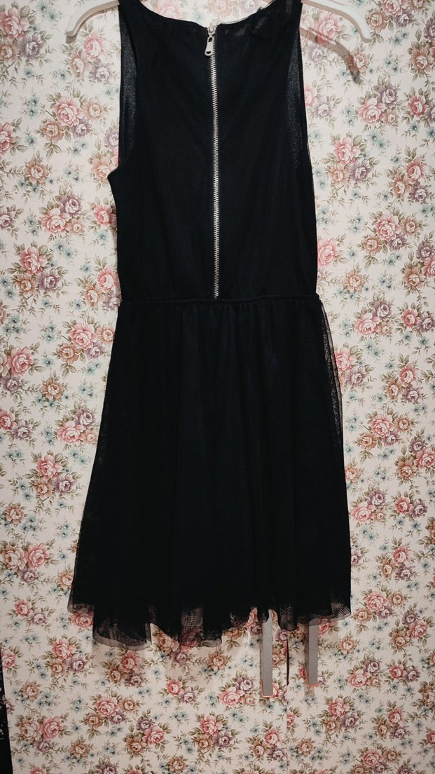 Dantel Detaylı  beli lastikli Siyah Midi Elbise - Görsel 4