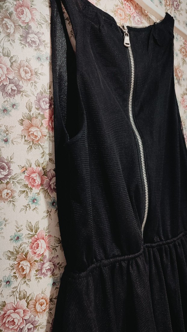 Dantel Detaylı  beli lastikli Siyah Midi Elbise - Görsel 5