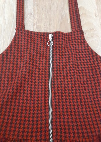 Kız Çocuk Bordo Kareli Fermuarlı Elbise - Görsel 2