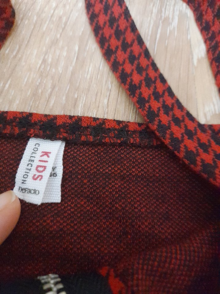 Kız Çocuk Bordo Kareli Fermuarlı Elbise - Görsel 3