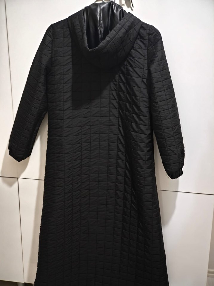 Kadın Siyah Uzun Kuşaklı Kaban - Görsel 3