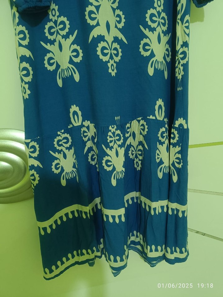 Mavi Uzun Bohem Kadın Elbise - Görsel 2