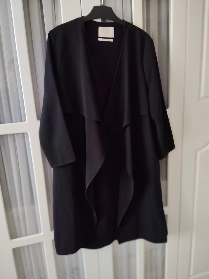Siyah Kadın Uzun Süet Drapeli ceket S-M uyumlu - Görsel 2
