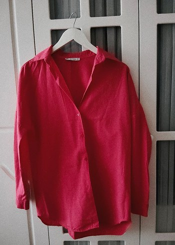 fuşya Düğmeli Keten Gömlek - Görsel 2