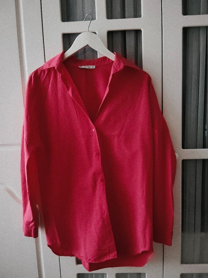 fuşya Düğmeli Keten Gömlek - Görsel 2