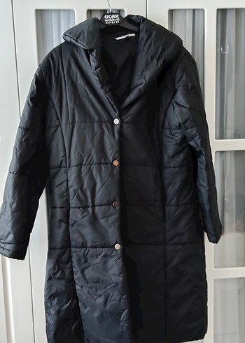 Düğmeli Siyah Uzun Kadın Kışlık Mont - Görsel 2