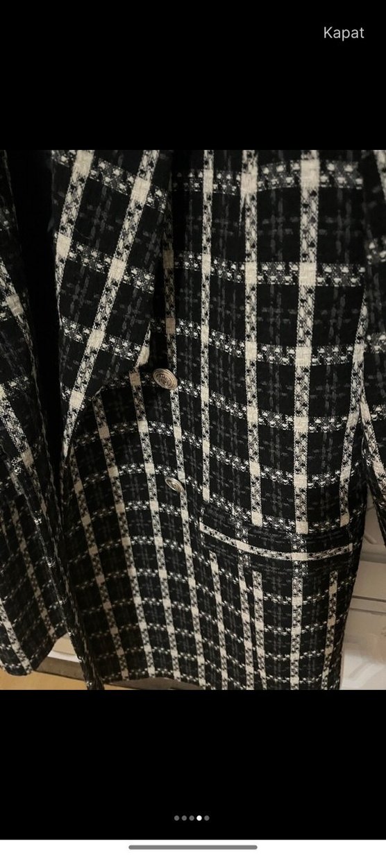 Düğmeli Siyah Ekose Kadın Blazer Ceket - Görsel 3
