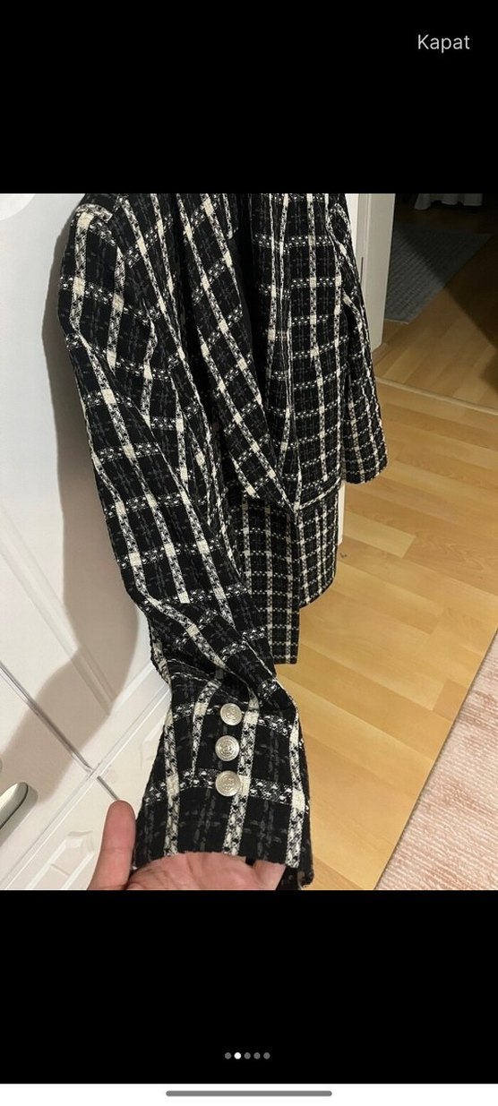 Düğmeli Siyah Ekose Kadın Blazer Ceket - Görsel 2