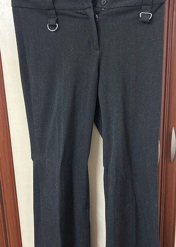 Kadın antrasit Kemerli Denim Kumaş Pantolon - Görsel 2