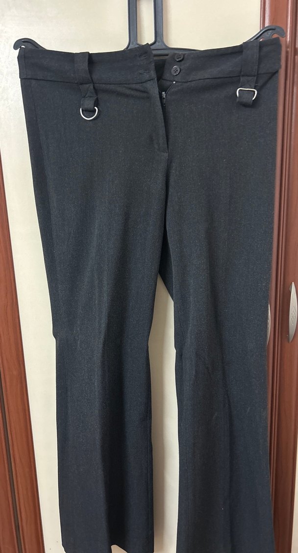 Kadın antrasit Kemerli Denim Kumaş Pantolon - Görsel 2