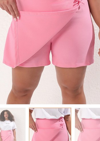 Pembe Mini Etek, Rahat Kesim, Saten Kumaş - Görsel 4