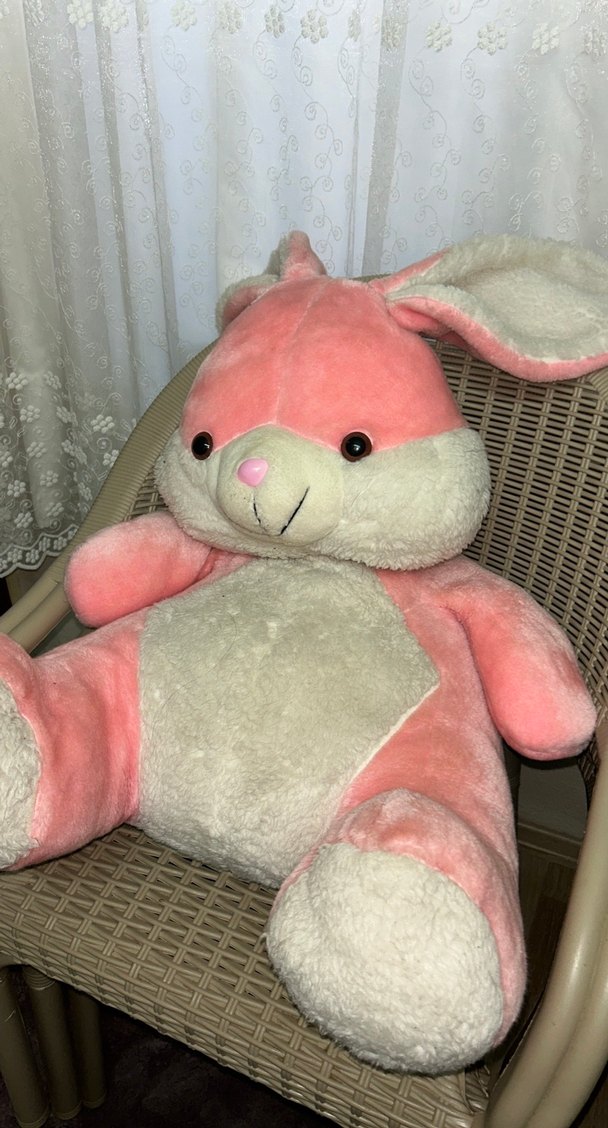 Pembe ve krem peluş oyuncak tavşan - Görsel 2