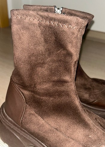 Kahverengi Süet Platform Topuklu Kadın Bot - Görsel 4