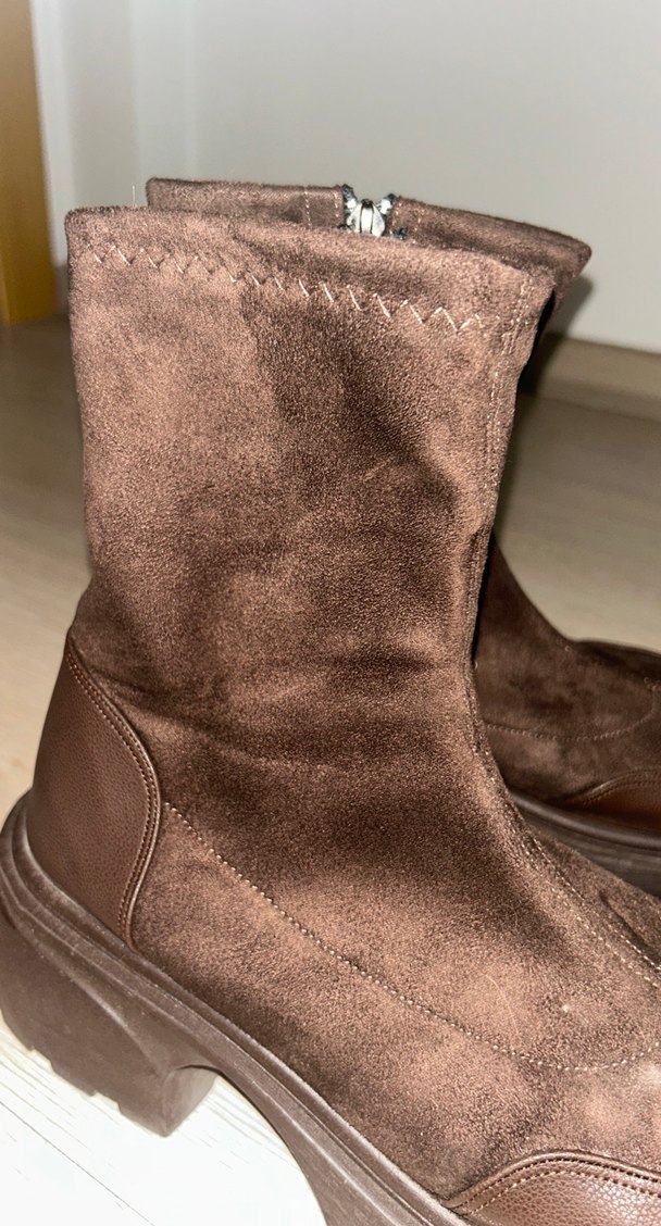 Kahverengi Süet Platform Topuklu Kadın Bot - Görsel 4