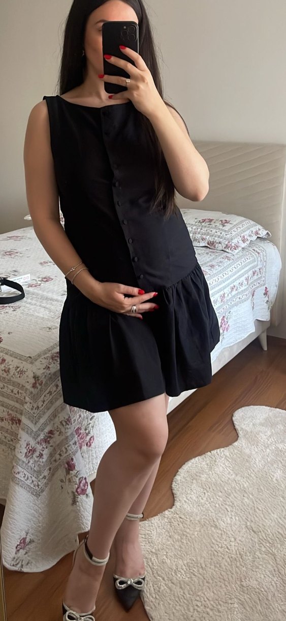 Düğmeli Siyah elbise - Görsel 2