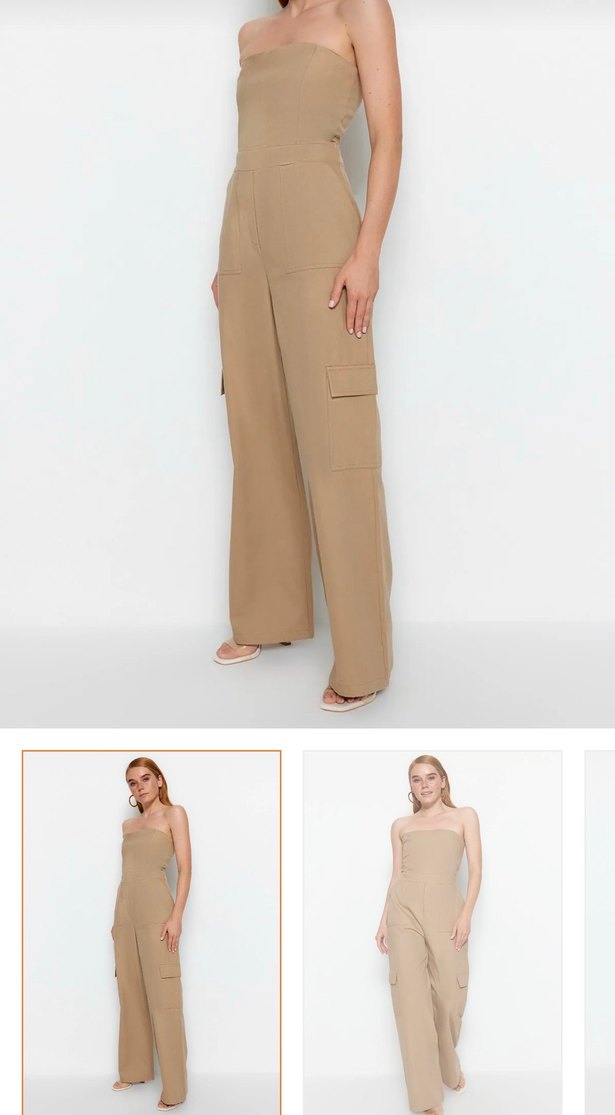 Bej Kadın Straplez Kumaş Tulum - Görsel 2