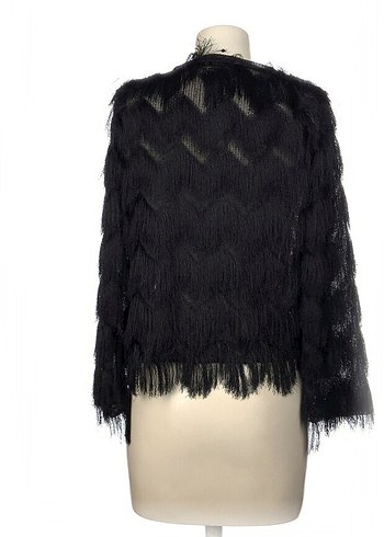 Kadın Siyah Kürk Detaylı Goth Ceket - Görsel 3