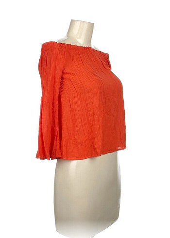 Kırmızı Straplez Uzun Kollu Kadın Bluz - Görsel 2