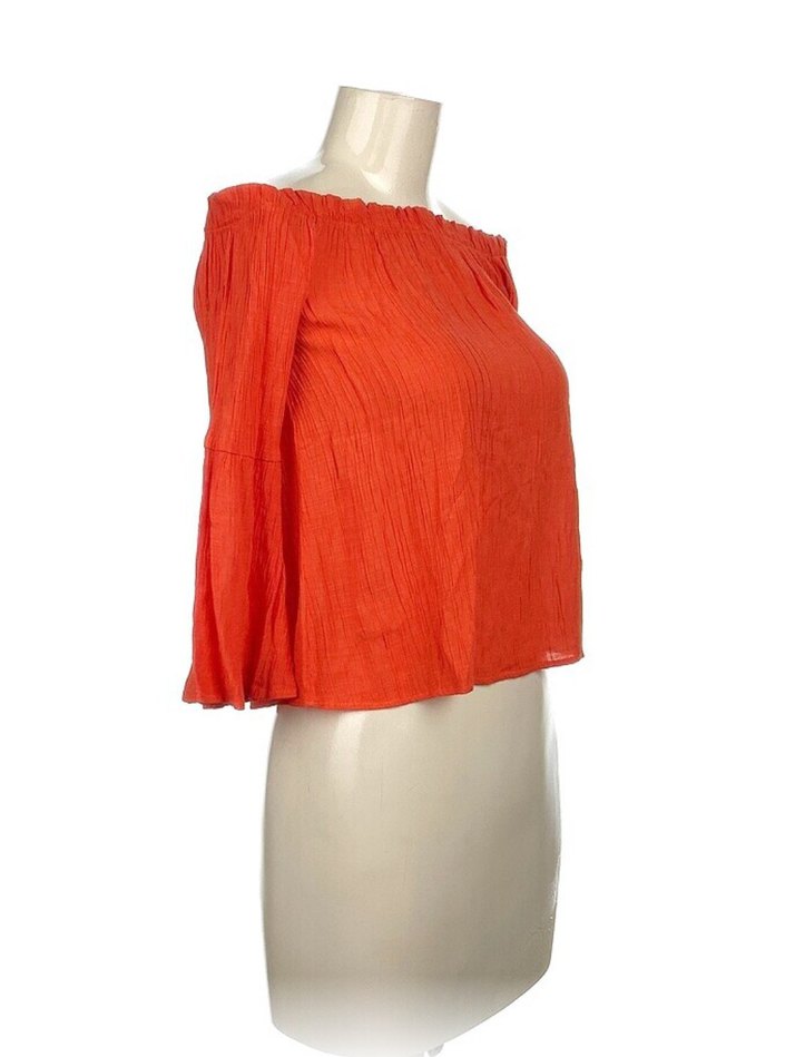 Kırmızı Straplez Uzun Kollu Kadın Bluz - Görsel 2