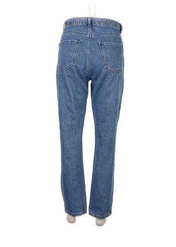 Yırtık File Detaylı Mavi Kadın Mom Jean - Görsel 2