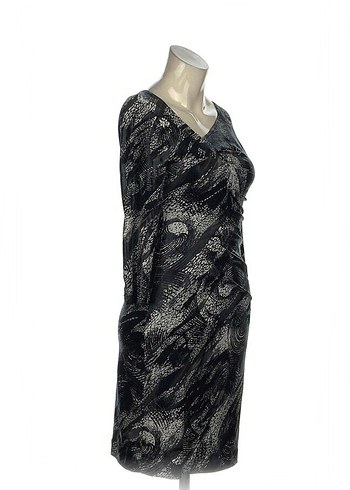 Gri Yılan Desenli V Yaka Drapeli Midi Elbise - Görsel 2