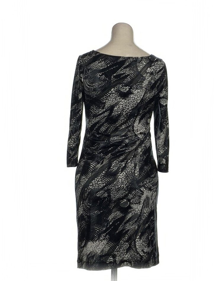 Gri Yılan Desenli V Yaka Drapeli Midi Elbise - Görsel 3