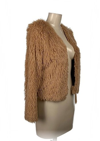 Bej Kadın Uzun Kollu Suni Kürk Ceket - Görsel 2