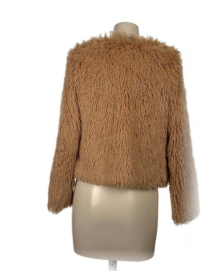 Bej Kadın Uzun Kollu Suni Kürk Ceket - Görsel 3
