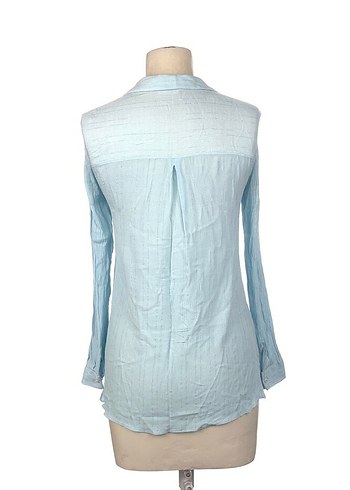 Mavi Keten Uzun Kollu Gömlek - Görsel 2