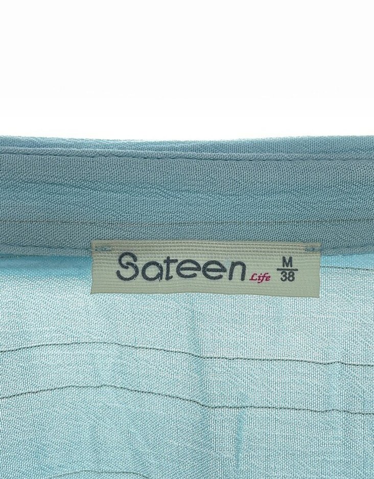 Mavi Keten Uzun Kollu Gömlek - Görsel 3