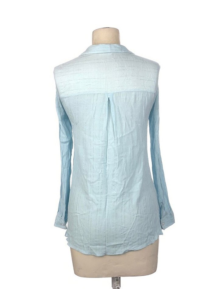 Mavi Keten Uzun Kollu Gömlek - Görsel 2