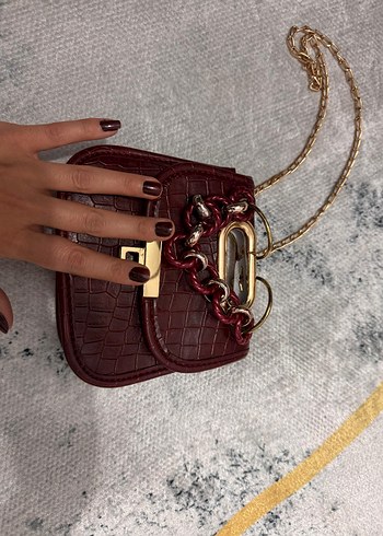 Vintage Gothic Bordo Zincir Detaylı Yılan Desenli mini çanta