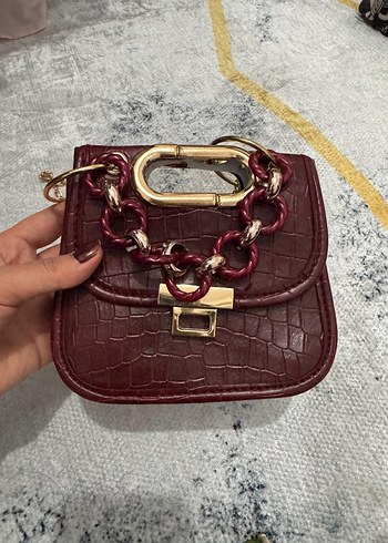 Beden Vintage Gothic Bordo Zincir Detaylı Yılan Desenli mini çanta