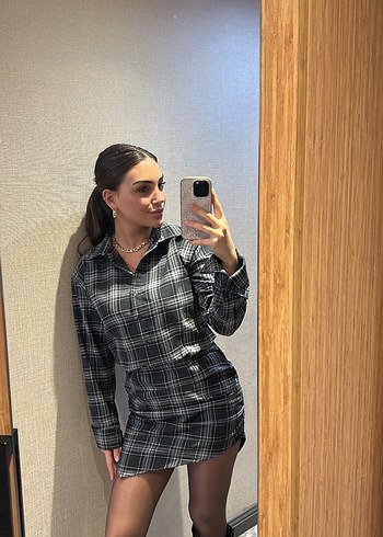 Ekose mini elbise - Görsel 2