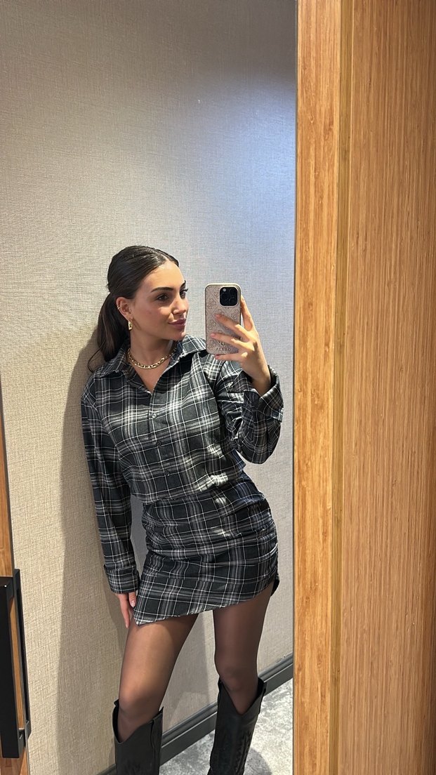 Ekose mini elbise - Görsel 2