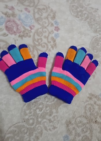 Renkli Kız Çocuk Eldiveni, Örgü Detaylı - Görsel 2